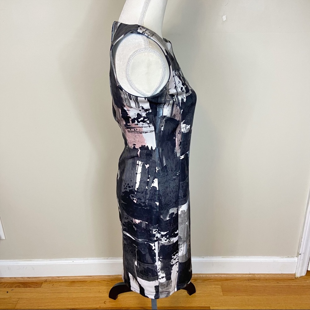 H&M bodycon abstract print dress sleeveless midi sexy - Picture 4 of 10